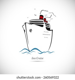 Sea cruise on the ship. Vector illustration