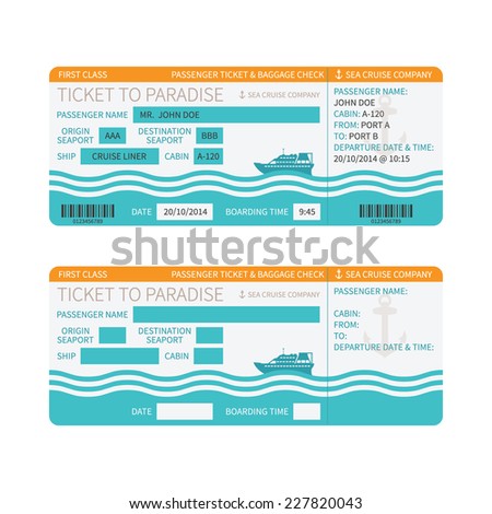 Sea cruise ship boarding pass or ticket template