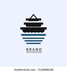 sea and cruise ship icon logo. simple flat design vector illustration.