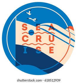 Sea Cruise sign concept. Ocean ship illustration. Vector logo template.