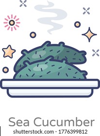 Sea cucumber in flat icon style, aquatic food