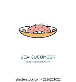 sea cucumber icon from food and restaurant collection. Thin outline sea cucumber, cucumber, lunch detailed offset lineal color icon isolated on white background. Line vector sea cucumber sign, symbol 