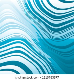 Sea Curve Random Chaotic Lines Abstract Geometric Pattern Texture, Modern, Contemporary Art Illustration with Blue Striped Lines, Wavy, Curving Distortion Effect, Bending, Warped Lines