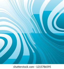Abstrakte, geometrische Muster, moderne, zeitgenössische Kunstillustration mit blaugestrichenen Linien, gewellter, kurvenreicher Verzerrungseffekt, Bending, versprenkte Linien