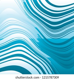 Sea Curve Random Chaotic Lines Abstract Geometric Pattern Texture, Modern, Contemporary Art Illustration with Blue Striped Lines, Wavy, Curving Distortion Effect, Bending, Warped Lines