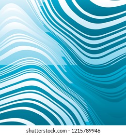 Sea Curve Random Chaotic Lines Abstract Geometric Pattern Texture, Modern, Contemporary Art Illustration with Blue Striped Lines, Wavy, Curving Distortion Effect, Bending, Warped Lines