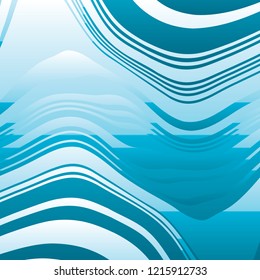 Líneas caóticas aleatorias de curva de mar Resumen Textura de patrón geométrico, Ilustración de arte contemporáneo con líneas rayadas azules, onduladas, efectos de distorsión curvada, curvas, líneas curvadas