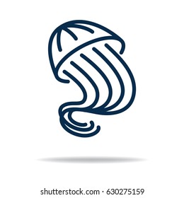 Sea danger animal predator jellyfish, drawing, stylized for logo or icon, minimalistic sign for design.