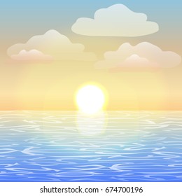 The sea at dawn. Sea vector landscape can be used in newsletter, brochures, postcards, banner. 