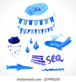sea decor watercolor elements