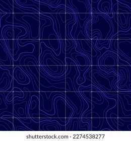 Sea depth abstract topographic map contour in lines. Topography map seamless pattern background with wavy lines and geographic grid vector illustration