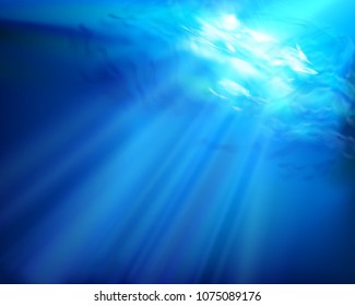 Sea depth. Sun rays. Vector illustration.