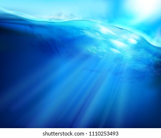 Sea depth. Sun rays. Vector illustration.