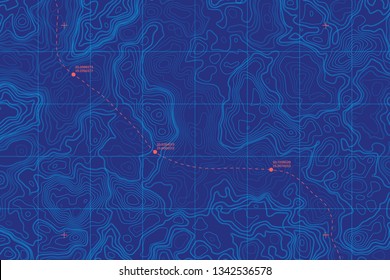 Sea Depth Topographic Map With Route And Coordinates Conceptual User Interface Blue Abstract Background. Bermuda Triangle