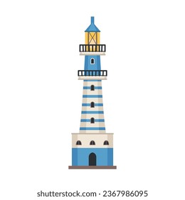 Sea detailed lighthouse icon isolated on white - vector. Beacon tower