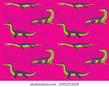 Sea Dinosaur Nothosaurus Cute Cartoon Character Seamless Wallpaper Background