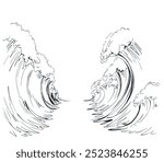 The sea was divided in two. Vector drawing