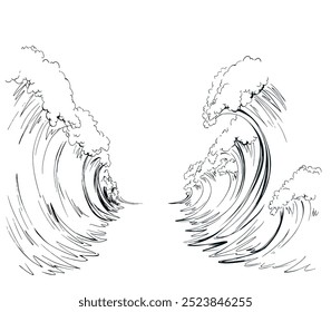 The sea was divided in two. Vector drawing