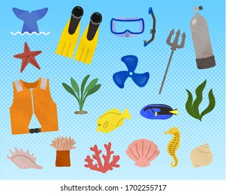 Sea / diving illustration set