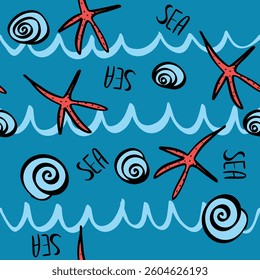 sea doodle children seamless pattern. Vector illustration