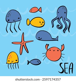 sea doodle children set . Vector illustration