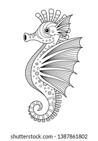 Sea doodle coloring book page seahorse