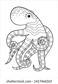 Sea doodle coloring book page octopus