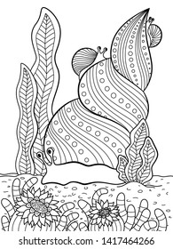 Sea doodle coloring book page snail
