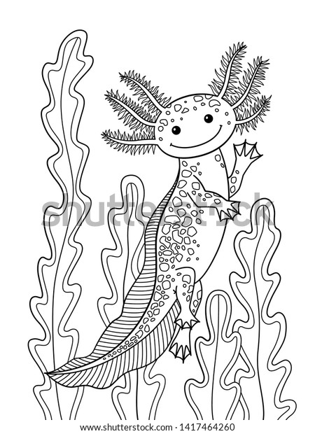 Download Sea Doodle Coloring Book Page Axolotl Stock Vector (Royalty Free) 1417464260