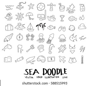 Sea Doodle Drawing Vector Set