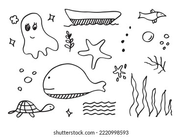 sea doodle element.vector illustration isolated on white background.