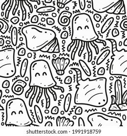 mar・animal doodle patrón kawaii diseño para ropa, fondos de escritorio, carteles, libros y más