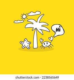 Sea doodle vector cute cartoon. 