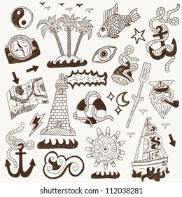 sea - doodles collection ( set icons in sketch style )