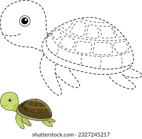 mar・turtle con punto. ilustraciones vectoriales. caretta caretta. tortuga. actividades con animales de mar. ejercicio para niños en kindergarten. página de color