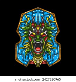 Sea dragon head design  color line art