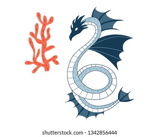 Sea Dragon.Cartoon animal character.Vector illustration isolated on white background.