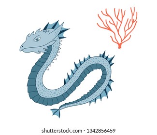 Sea Dragon.Cartoon animal character.Vector illustration isolated on white background.