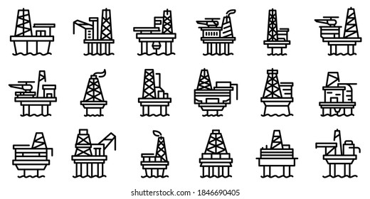 Sea drilling rig icons set. Outline set of sea drilling rig vector icons for web design isolated on white background