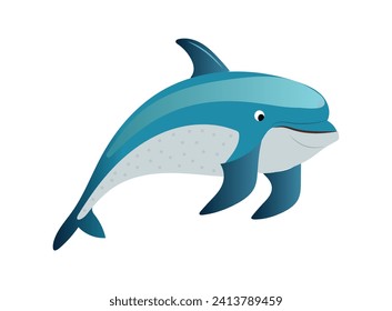 Sea dweller of colorful set. Illustration highlights the awe-inspiring presence of a dolphin, set against a serene white backdrop. Vector illustration.