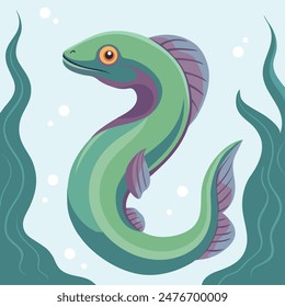 Sea eel, wild marine animal. Vector illustration