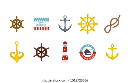 Sea element icon set. Flat set of sea element vector icons for web design isolated on white background