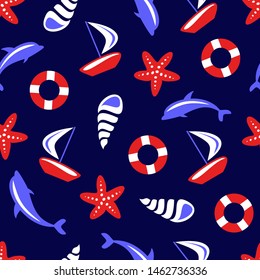 Sea element wallpaper. Seamless background. Vector illustration.