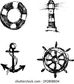 sea elements set, sketch