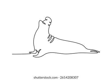 Sea elephant one continuous line drawing on white isolated background. Vector illustration