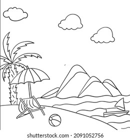 Sea environment Vector art for kids coloring book black and white Illustration.