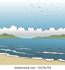 The sea in the evening cartoon vector background