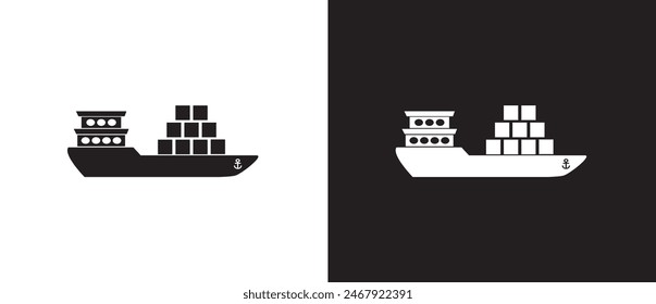 Icono de la expedición del mar, icono y signo de la nave de envío, icono del servicio de envío libre y expreso, contenedor de envío, transporte de mensajería, distribución y logística, expedición de envío de carga,