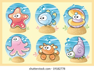 Sea Family: Funny Characters with Background