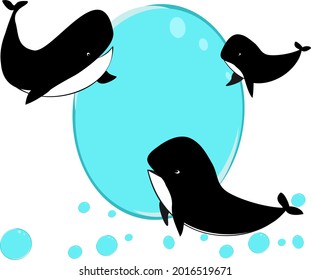 sea ​​animals family mother father and baby whale cute, vector illustration sea animals
